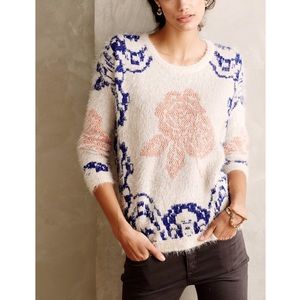 Anthropologie La Fée Verte Rose Scroll Sweater